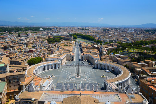Vatican - aerial view of St. Peter's Square from the Basilica dome