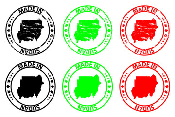 Made in Sudan - rubber stamp - vector, North Sudan map pattern - black, green and red