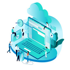 Modern isometric concept for cloud computing services and technology, data storage vector illustration. Network data storage design for mobile and web graphics