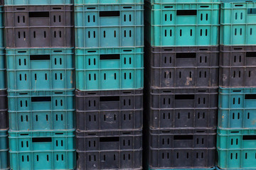 plastic crates black and green, for cargo