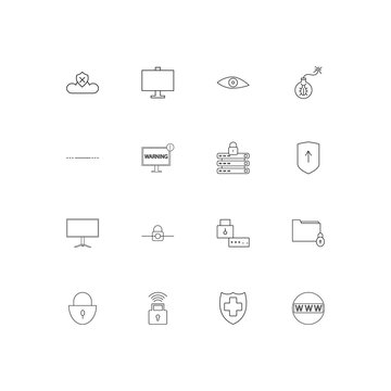 Internet Security linear thin icons set. Outlined simple vector icons