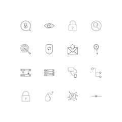 Internet Security linear thin icons set. Outlined simple vector icons