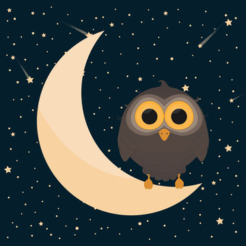 Cute Owl. Good Night Concept