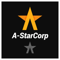 Letter A logo. A-shaped star on black background