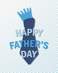 Happy Fathers Day greeting concept with stripes tie and crown on bluish background of triangles. Vector illustration. All isolated and layered