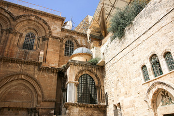 Fototapeta na wymiar Jerusalem, Israel - May 16, 2018: View of the Church of the Holy Sepulchre in Jerusalem, Israel.