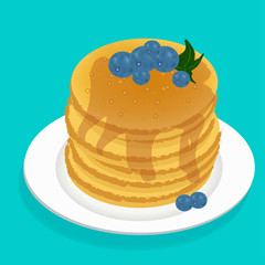 vector delicious hot food pancakes american with honey ,