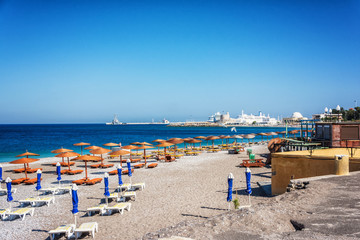 The beach on the center of Rhodes city. Rhodes, Greece