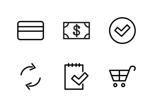 Set shopping cart money dollar Line icon stock vector illustration. Editable Stroke. 100x100 Pixel Perfect