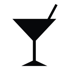 A black and white silhouette of a cocktail glass with a straw