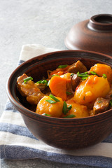 Beef Goulash with Potatoes, Carrots and Mushrooms