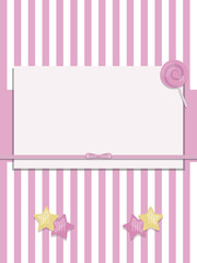 postcard pink striped cute beauty girls with pink bow ribbon stars a glossy sweet dessert lollipop vector background paper