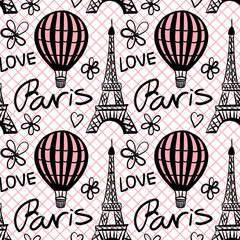 Vector Seamless Pattern Balloon and Paris Eiffel Tower - 205947768