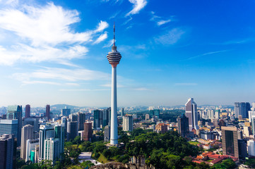 Skyline of Kuala Lumpur downtown with skyscrapers and KL tower