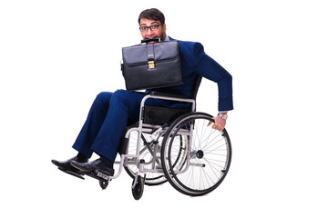 Businessman with wheelchair isolated on white background