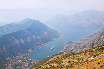 Fototapeta na wymiar View of mountains and marina. Kotor, Montenegro.