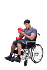 Obraz na płótnie Canvas Boxer recovering from injury on wheelchair