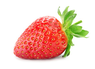 close-up view of single ripe strawberry isolated on white background