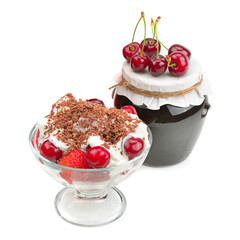 cherries and jam isolated on white background.