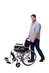 Obraz premium Caregiver with wheelchair isolated on white