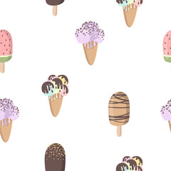 Summer vector seamless pattern with funny ice cream illustration
