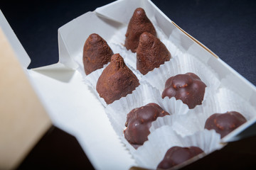 Homemade chocolate truffles . Handmade sweets.