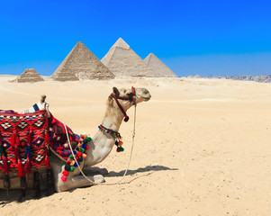pyramids with a beautiful sky of Giza in Cairo, Egypt.