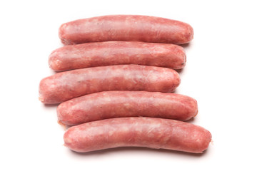 Grilled sausages isolated on white background