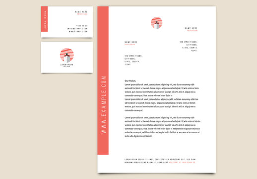 Business Card and Letterhead Set with Ship Illustration