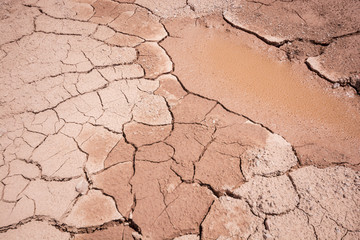 Dry land skin, dried mud pond resembles the aging of dry human skin