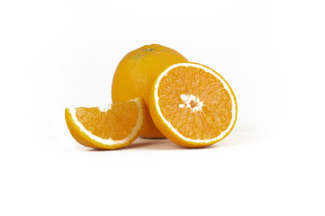 isolated and half oranges with white background