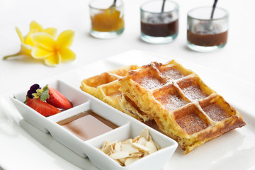 Waffles served for breakfast, top view