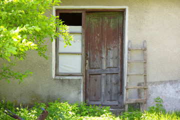 Wooden old door of a vintage house