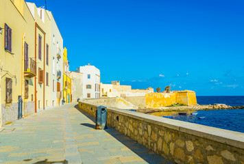 View of seaside of the sicilian city Trapani, Italy - obrazy, fototapety, plakaty