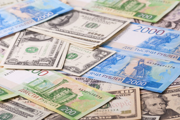 Dollar, ruble banknotes