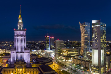 Naklejka na ściany i meble Warsaw City Centre at Night