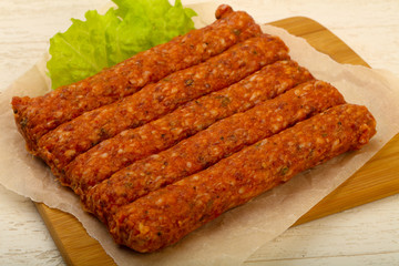 Raw beef sausages