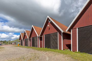 Fototapeta na wymiar Traditional Swedish wooden storehouses