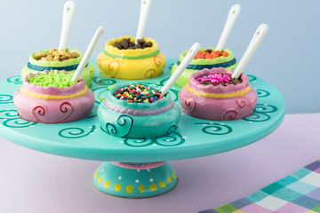 Assorted topping for ice cream.