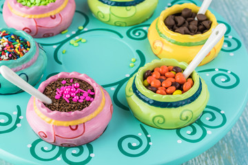 Assorted topping for ice cream.