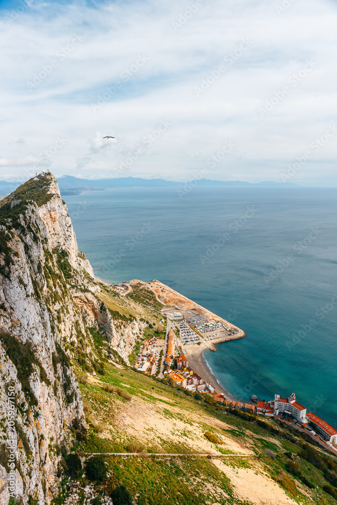 Wall mural aerial view of the coastline of gibraltar from the top of the rock