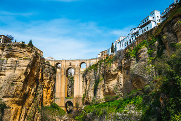 the famous stone bridge over the gorge of tajo in Ronda, Andalusia, Spain