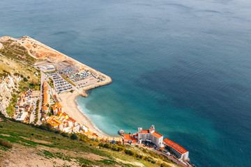 Aerial view of the coastline of Gibraltar from the top of the rock