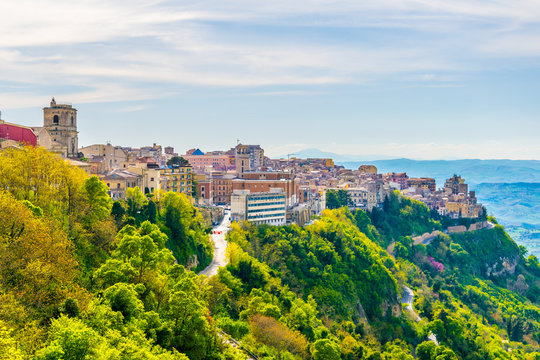 Aerial view of Enna town in Sicily, Italy