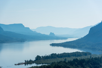 Hazy blue morning in the Columbia River Gorge