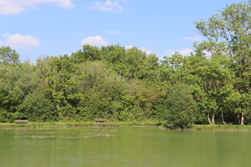 Nouvelle-Aquitaine - Charente-Maritime - Lac de Frace - Les bancs sur le chemin autour du lac