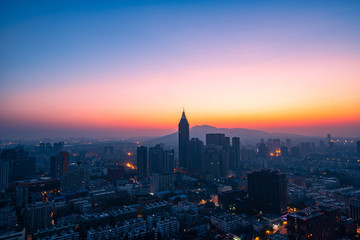 Fototapeta na wymiar Night Skyline of Nanjing City before Sunrise in Spring