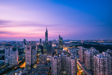 Aerial View of Nanjing City at Sunset in Summer