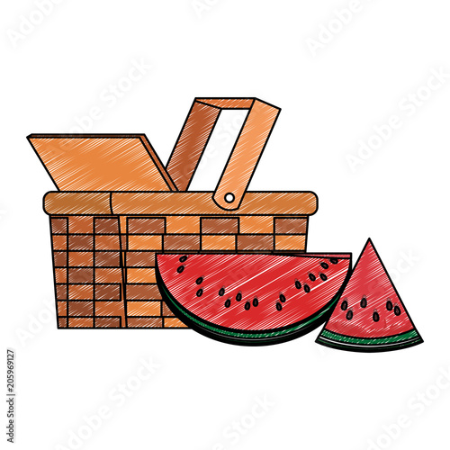 "Picnic basket with watermelons vector illustration graphic design" 스톡