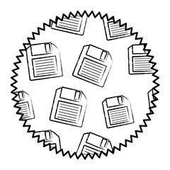 seal stamp with diskette pattern over white background, vector illustration